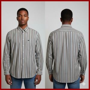 Faconnable Mens Striped Button Down Long Sleeve Casual Dress Shirt Size Medium M